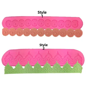 Silicone Cake Border Lace Mold Fondant Embossed Texture Baking Tool Pink Border Relief Mold For Cake Decoration DIY Pastry Tools
