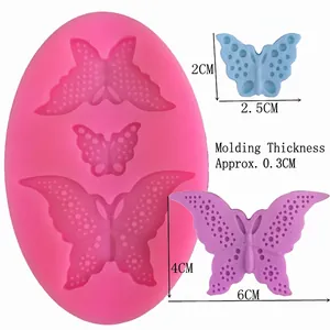 Pink silicone butterfly fondant mold for cakes with three different size cavities