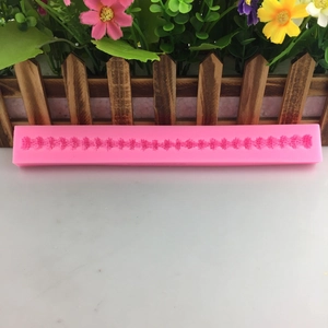 Pink silicone long lace mold with floral patterns for fondant and cake decoration