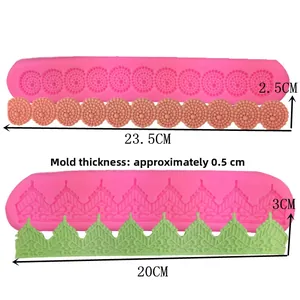 Pink lace silicone mold set with crown and bead patterns for fondant cake decoration