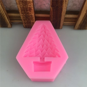 Pink silicone Christmas tree mold for fondant and chocolate with flower pot base design