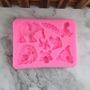 Moule en silicone rose avec animaux pour décoration de gâteaux, motifs éléphant et lion
