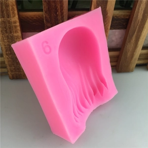 Pink silicone long hair style fondant cake mold with wave textures, numbered size six
