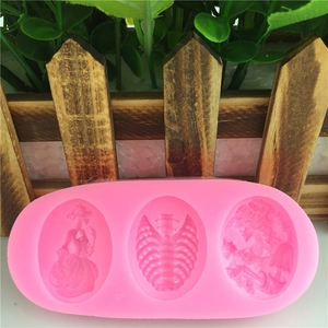 Pink silicone skull and lady cameo mold for gothic style fondant cake or DIY crafts