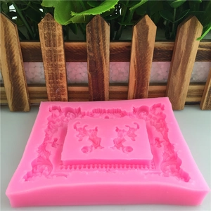Pink lace frame silicone mold with baroque floral relief for fondant and cake decorating