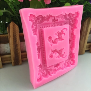 Pink silicone lace frame mold for baroque style fondant cake decoration and DIY crafts