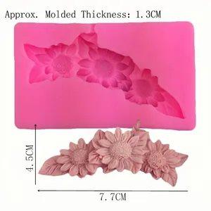 Pink sunflower silicone mold for fondant cakes with size dimensions 7.7x4.5x1.3cm