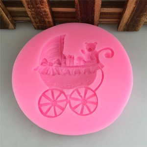 Moule en silicone rose avec ours en peluche et poussette pour décoration de gâteaux fondant