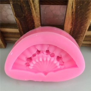 Pink silicone fan shaped fondant mold for DIY baking and handmade soap making crafts