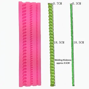 Pink silicone rope mold for fondant cake decorating with spiral texture design