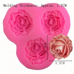 3er-Set Rosen-Silikonform für Fondant-Kuchendekoration und DIY-Backzubehör in Rosa