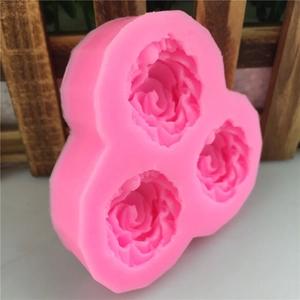 Rosa 3-Loch Rosenblüten Silikonform für Fondant Kuchendekoration und DIY Backen