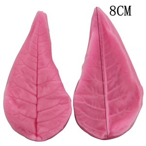 Detail view of pink silicone leaf mold showing natural vein textures and 8cm height size