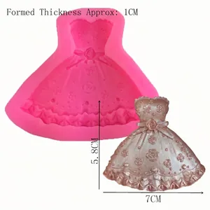 Pink silicone wedding dress cake mold with rose relief for DIY chocolate making