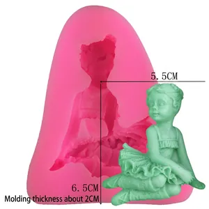 Pink silicone ballerina mold and light green fondant figure, size 5.5x6.5x2 cm