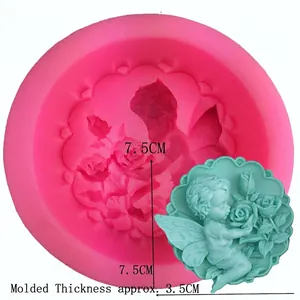 Pink silicone angel and rose relief mold for handmade soap, candles and cake fondant