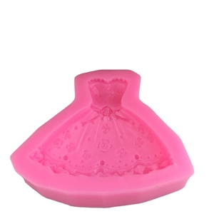 Pink silicone wedding dress mold with 3D rose textures for cake fondant and chocolate