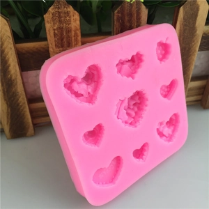 Pink heart silicone mold with 9 compartments for fondant baking and DIY crafts