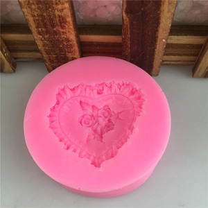 Pink heart rose silicone fondant mold for DIY cake baking and chocolate soap making