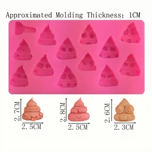 Pink silicone mold for poop emoji fondant with 12 cavities for DIY cake baking decoration