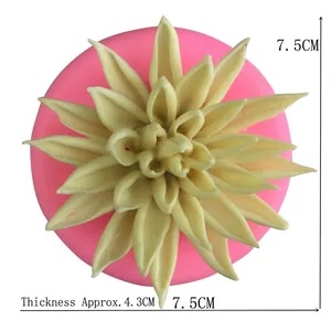 Pink silicone flower mold for chocolate with 7.5cm diameter dahlia petal design