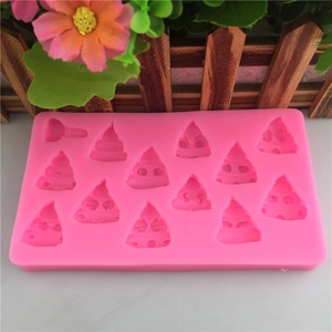 Pink silicone mold with 12 funny poop emoji cavities for DIY baking and chocolate making
