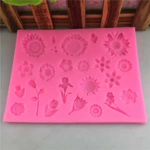 Detail of pink silicone flower mold for DIY fondant cake decoration and soap making