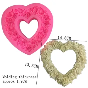 Heart Shaped Rose Wreath Silicone Mold For Fondant Cake Decoration Handmade Soap Chocolate Baking Tool Pink Flexible Silicone Mold