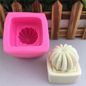 Pink silicone cactus mold with white finished succulent cake decoration and base