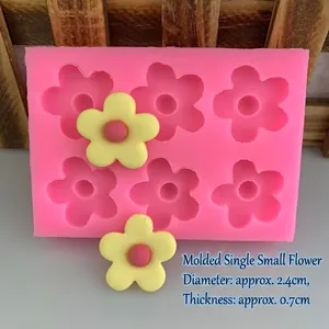 Pink 6-cavity silicone mini flower mold for fondant and resin with 2.4cm floral output