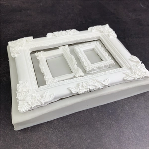 Baroque style photo frame silicone mold with 3 vintage floral relief designs for cake