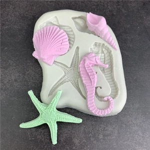 Meereslebewesen Silikonform 4 Mulden Seestern Seepferdchen Muschel Schnecke Formen Für Tortendekoration Schokolade Fondant DIY Backwerkzeug