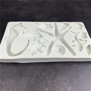 Marine life silicone mold for fondant cakes featuring seahorse, starfish and shells