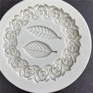 White silicone rose wreath and leaf mold for cake decorating and chocolate crafting