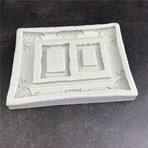 White silicone mold for 3-hole vintage embossed photo frame cake fondant decorations