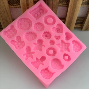 Pink multi-cavity silicone mold featuring bear, rabbit, and star shapes for DIY crafts