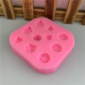 Pink 9-cavity heart cake and flower silicone mold for DIY fondant and clay baking crafts