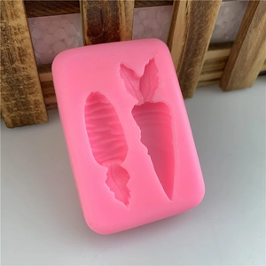 Pink silicone carrot mold with dual cavities for 3D fondant cake decorating and DIY baking