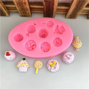 Pink Silicone Mold Miniature Lollipop Cake Heart Shape DIY Fondant Chocolate Candy Miniature Food Play Resin Crafting Tool