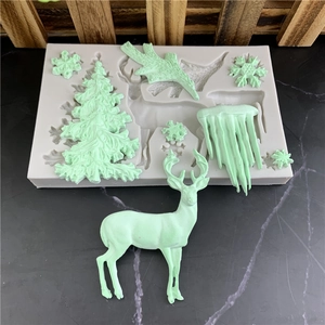 Christmas Reindeer Cedar Snowflake Icicle Silicone Mold For Fondant Chocolate Baking Decorating DIY Plaster Resin Tool