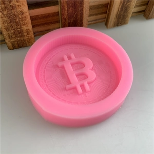Pink silicone mold for Bitcoin currency symbol fondant cake and chocolate crafting