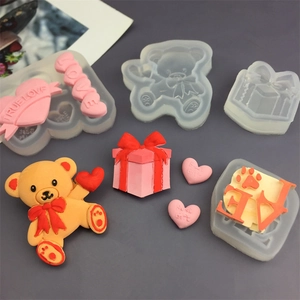 DIY silicone molds for 3D bear, heart, and gift box designs with LOVE lettering and shapes