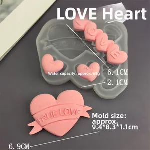 Detail of heart silicone mold for chocolate fondant showing dimensions and pink crafts