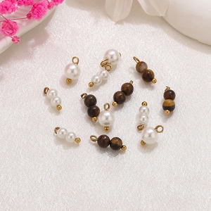 Colgantes de perlas y ojo de tigre con enganche dorado para la creación de joyas DIY