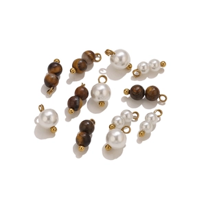 Perlas sintéticas y ojo de tigre de acero inoxidable con anillos dorados para joyería DIY