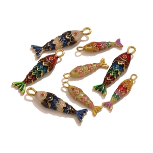 Colorful enamel koi fish pendant charms in gold finish for DIY necklace jewelry making