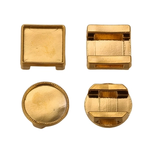 Polished gold stainless steel slide charms in square and round shapes for DIY jewelry
