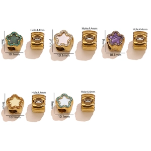 Star-shaped 18K gold plated stainless steel spacer beads with colorful enamel inlay