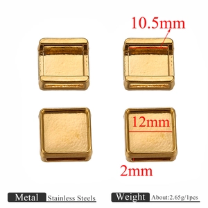 Detailed dimensions of golden stainless steel square sliders for leather straps