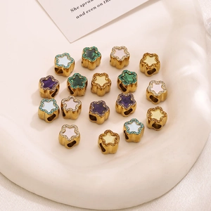 Polished 18K gold plated flower charms with colorful enamel and sparkling rhinestones